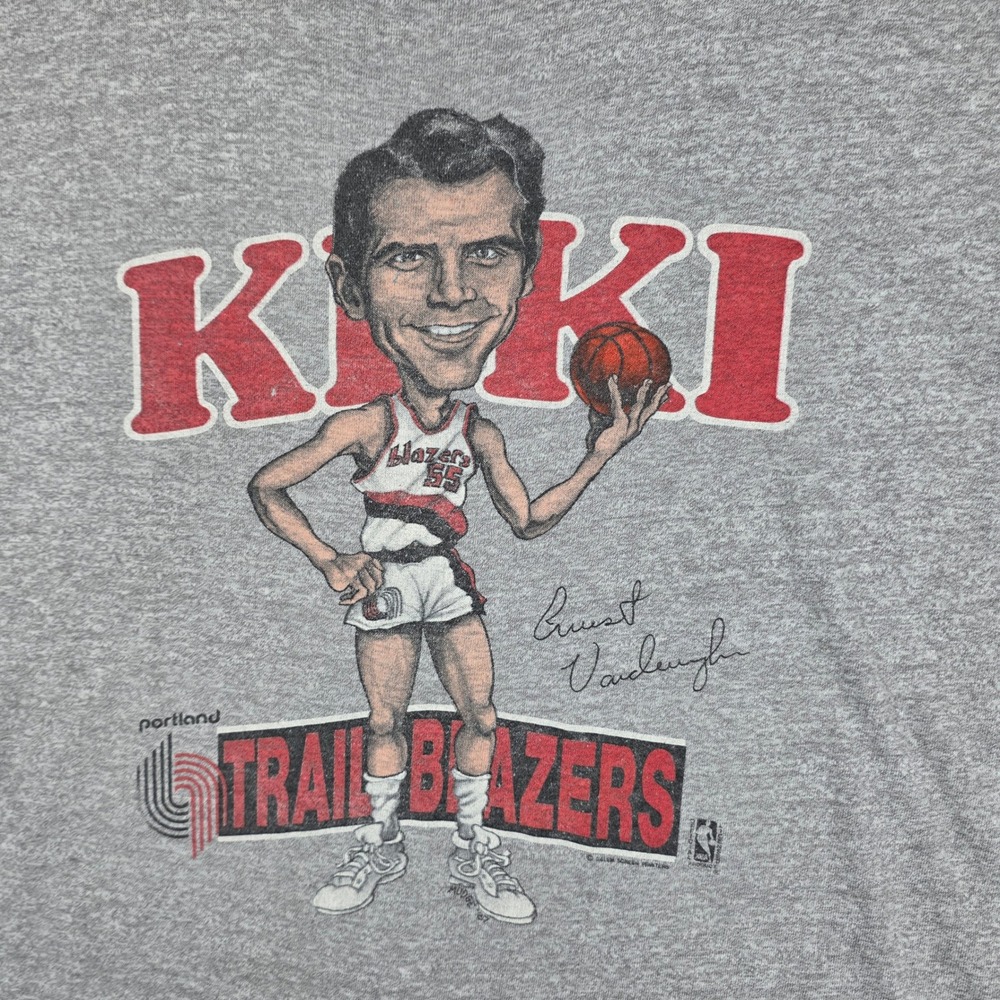 Vintage 1987 Kiki Vandeweghe Caricature Portland Trail Blazers NBA Shirt XL Gray - Picture 2 of 9
